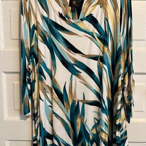 JM Collection Teal and Gold Leaf Print Tunic